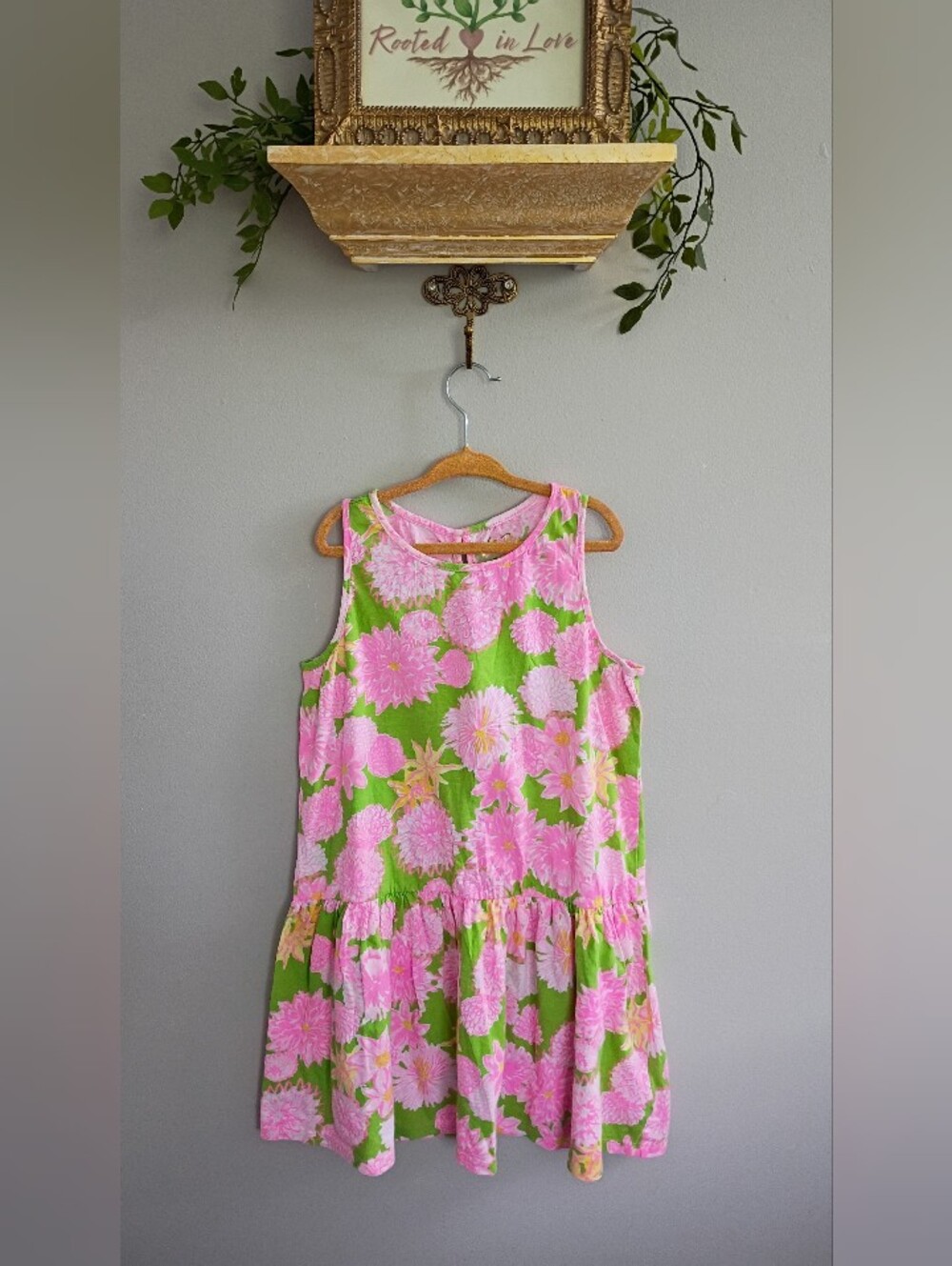 Lilly Pulitzer Pink and Green Floral Sleeveless Kids Dress